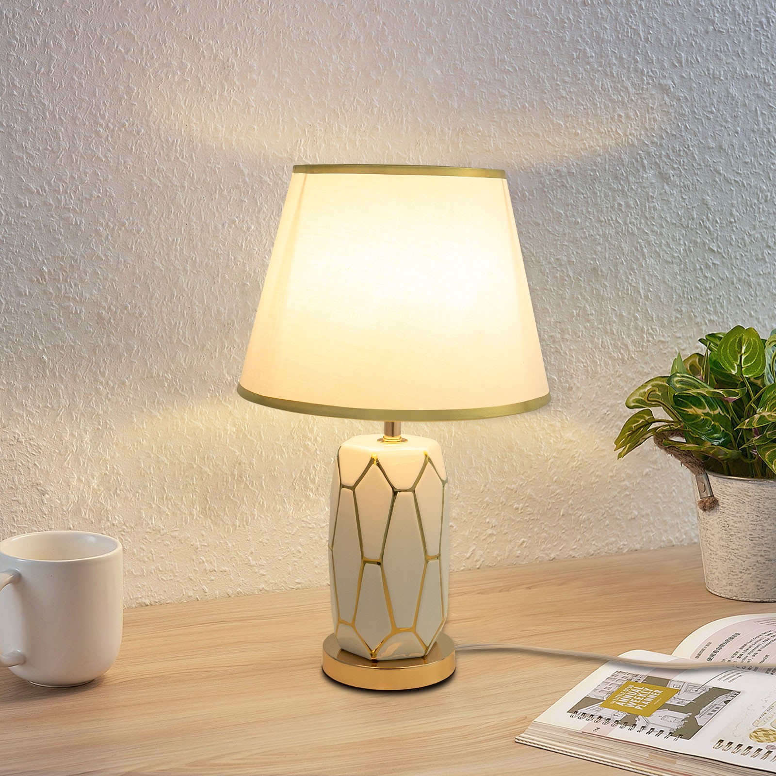 White Ceramic Table Lamp 100-250V Modern Table Lamp Table Desk Reading Light US