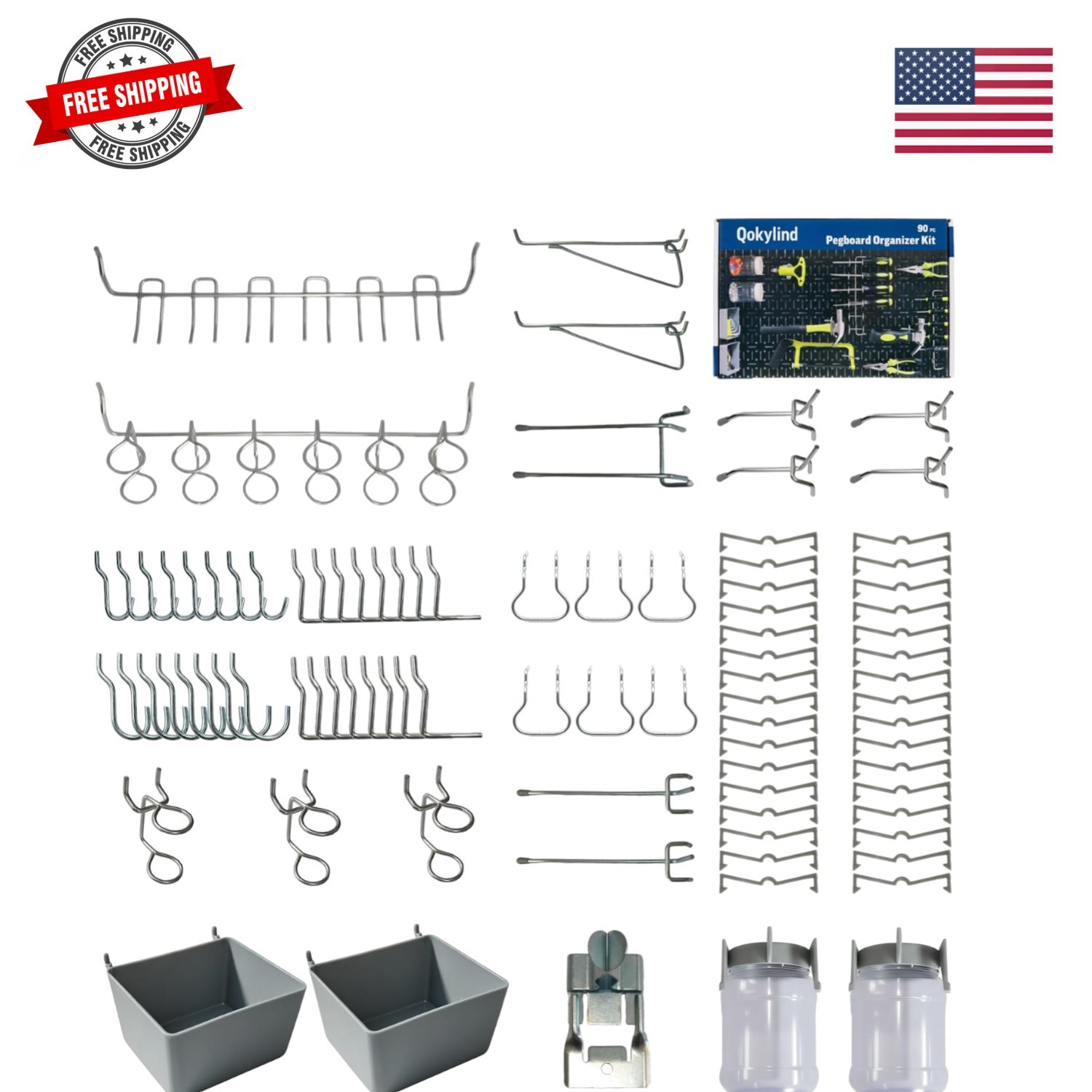 Pegboard Accessories Organizer Kit, 90PCS Hooks Assortment with Bins and Jars...