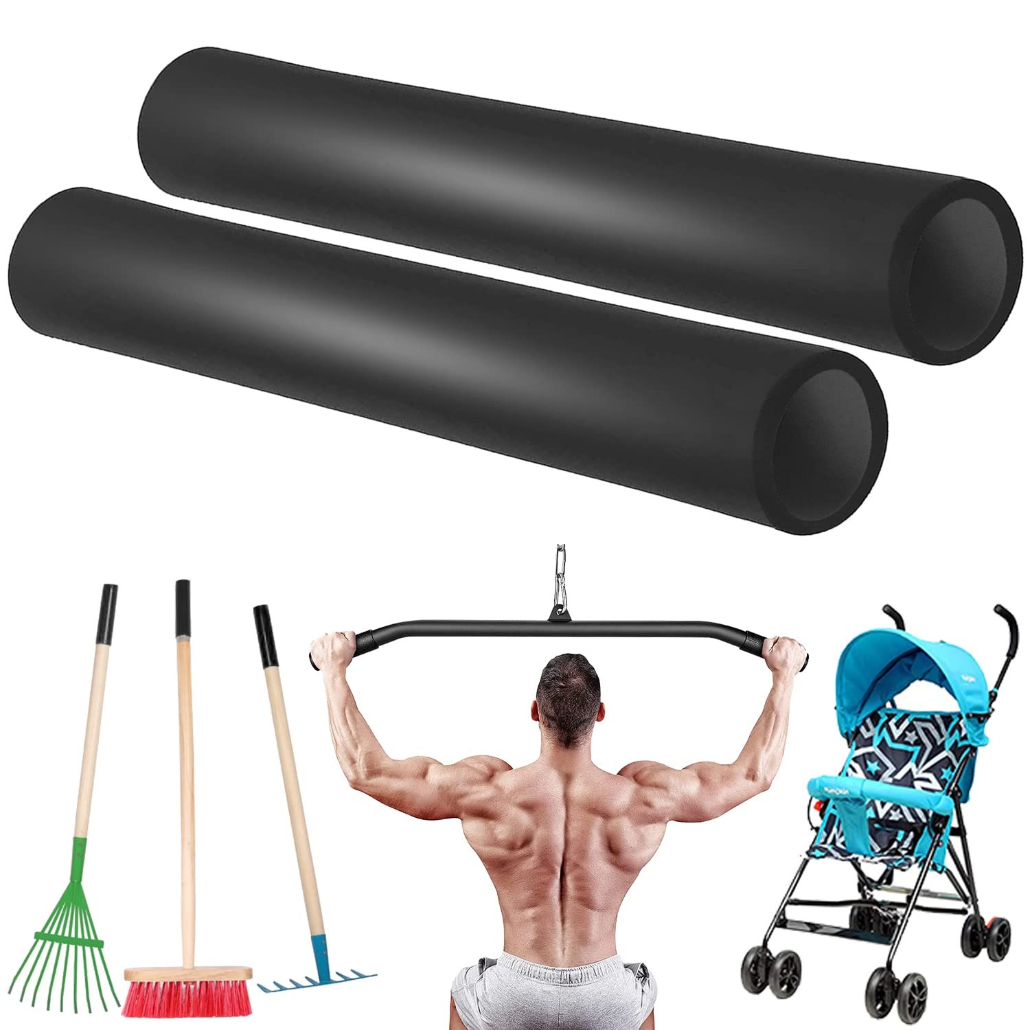 Foam Handle Grip Covers, 1 Pair Anti-Slip NPVC Tubing Sleeves Comfort Grip fo...