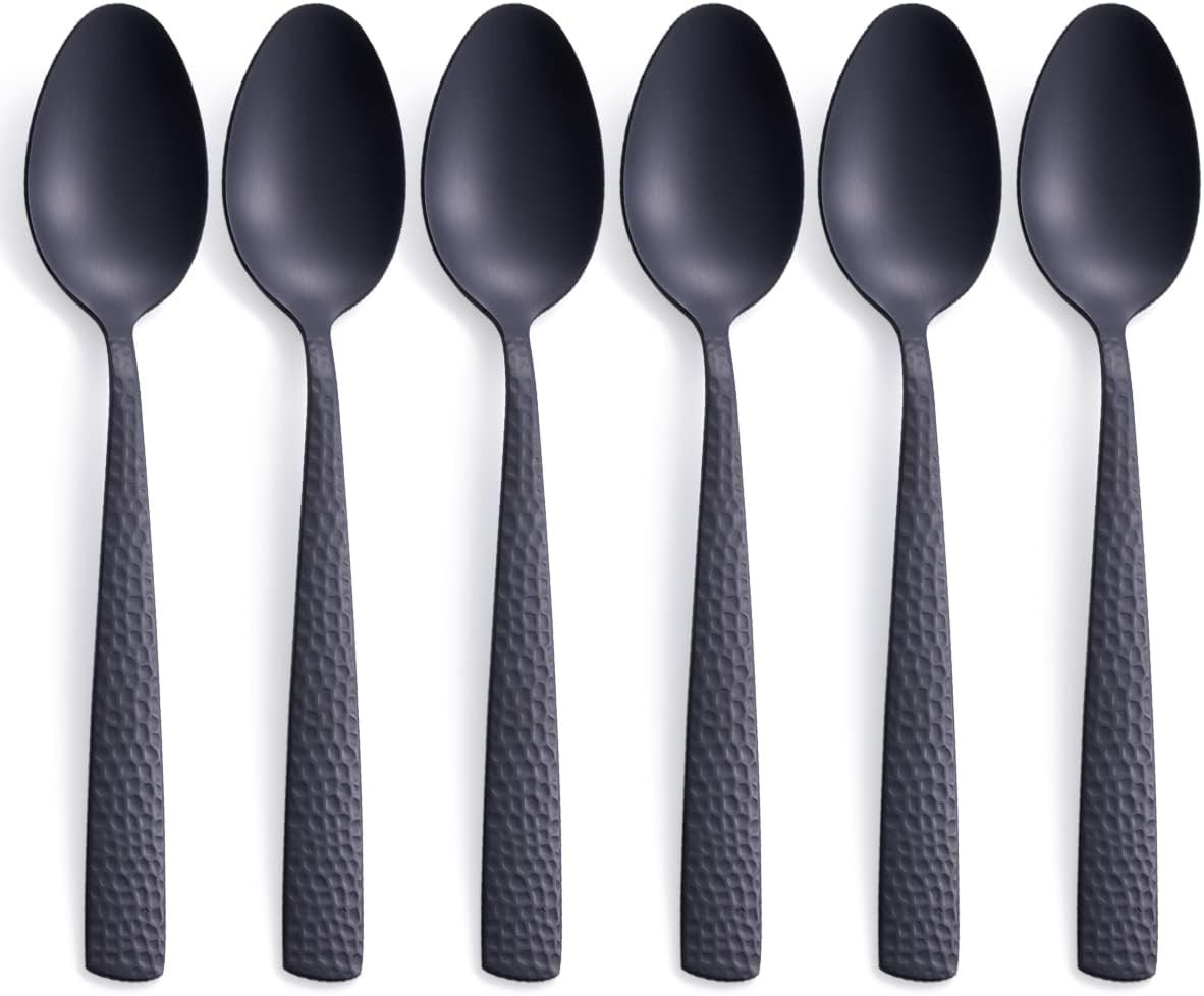Matte Black Dinner Spoon Set of 6 8.0 inches Stainless Steel Black Spoon
