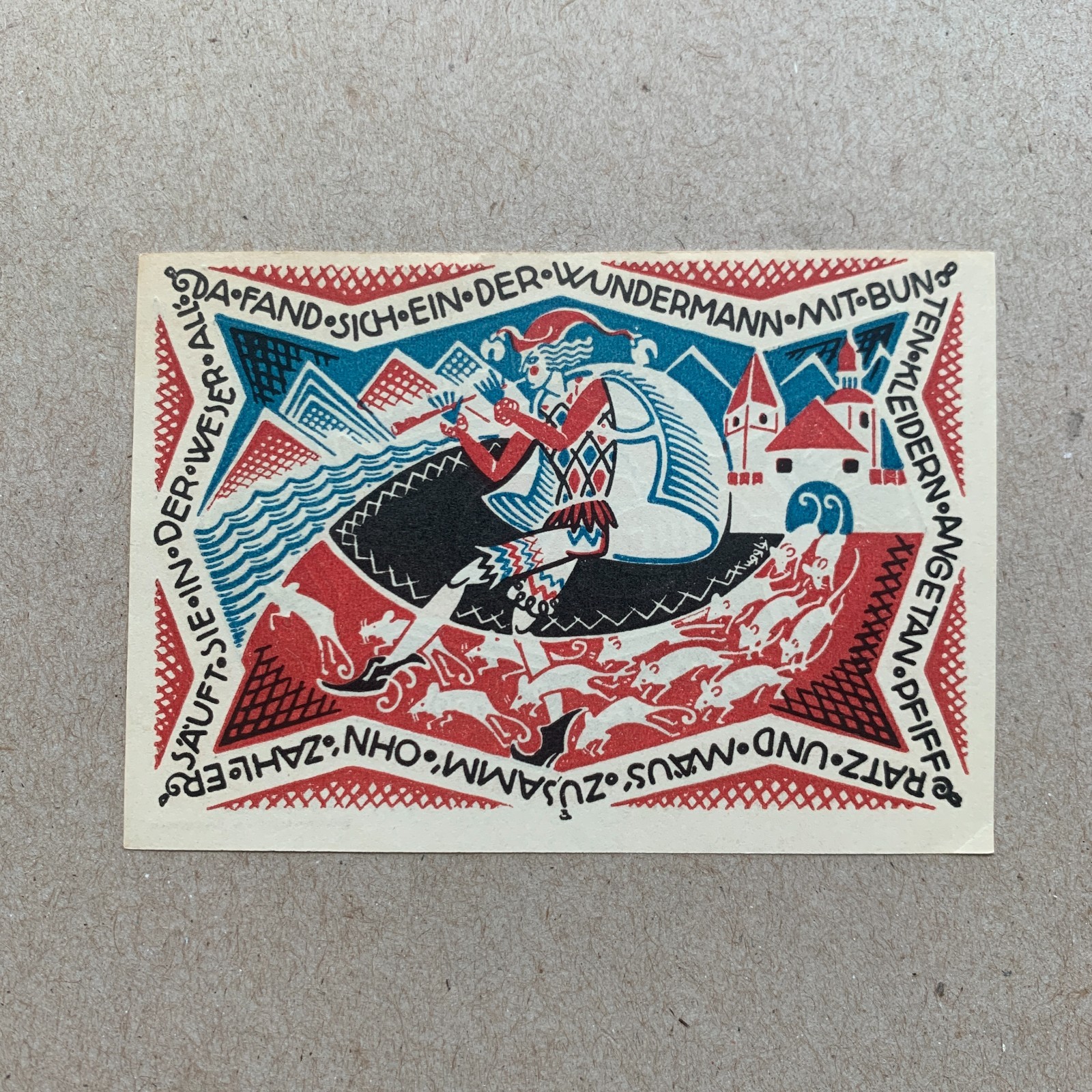 Pied Piper of Hamelin Post WWI German Notgeld. 1922 Pfennig Banknote. WW1 German