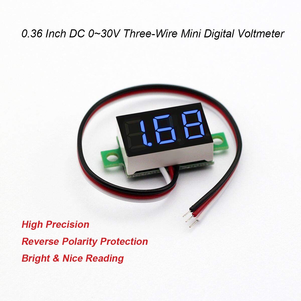 5 Pack Three Wire Calibratable DC 0-30V Blue Digital Mini Voltmeter Set