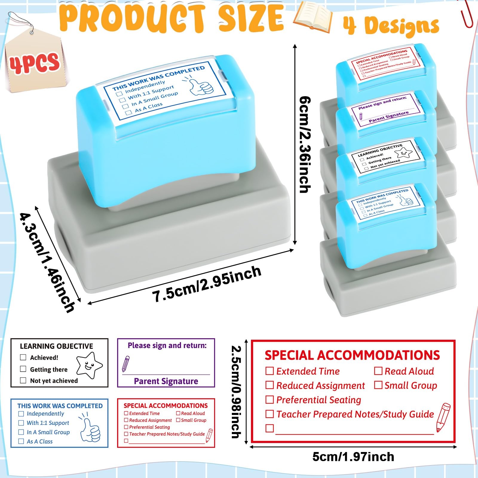 4PCS Teacher Stamps for Classroom -inking Accommodations Stamp Set Completed ...