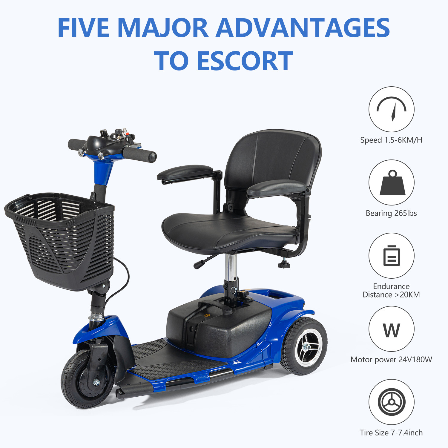 Pro 3 Wheel Mobility Scooter Electric Powered Mobile Folding Wheelchairs Device
