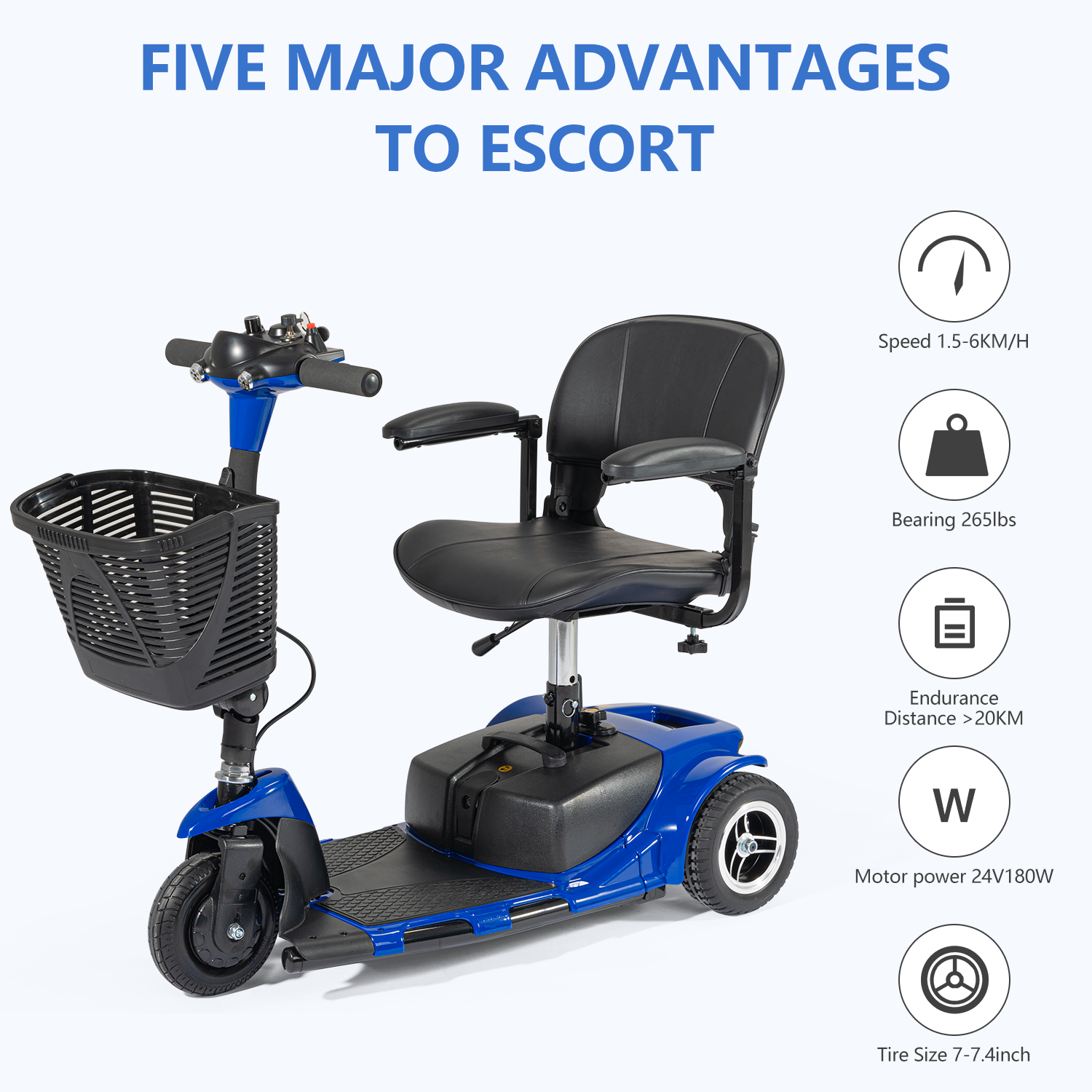 Pro 3 Wheel Mobility Scooter Electric Powered Mobile Folding Wheelchairs Device