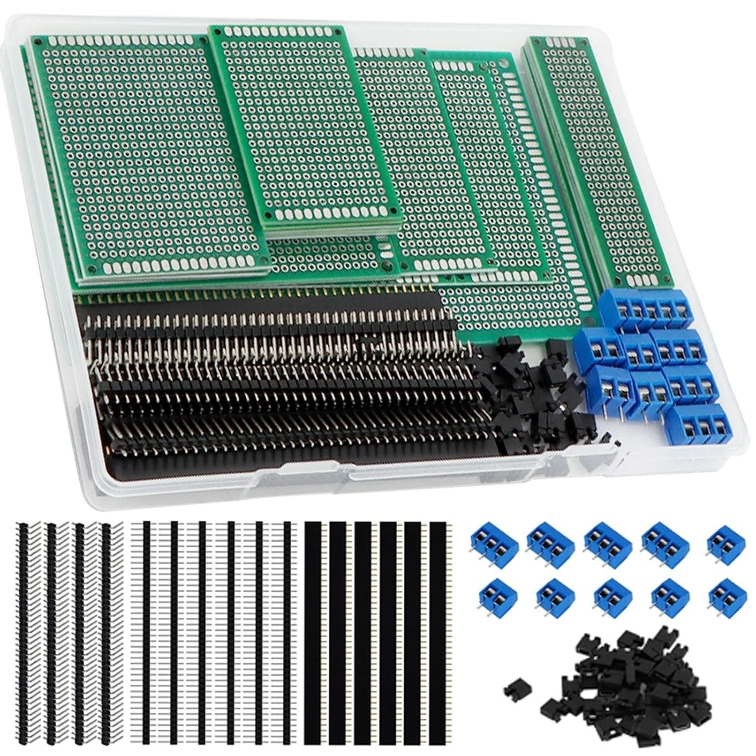 174-Piece PCB Circuit Board Prototype Kit, Double-Sided Perf Boards in 6 Size...