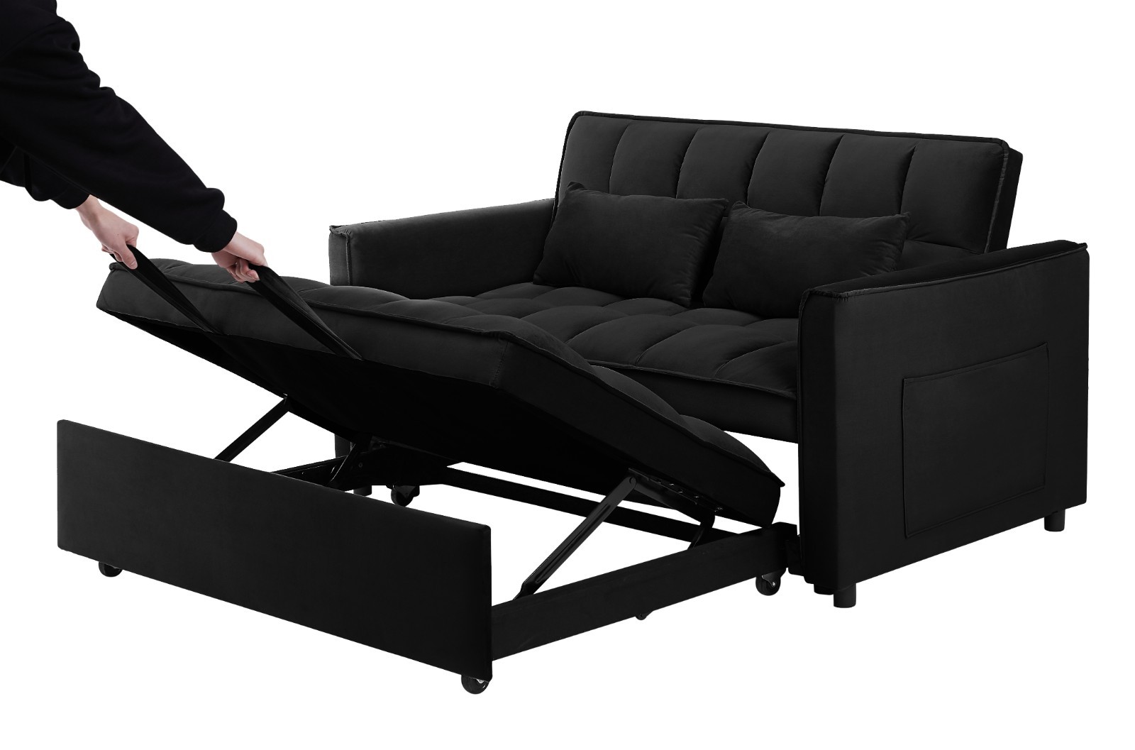 3 in 1 Modern Convertible Sleeper Sofa Bed Loveseat Couch for Small Spaces Black