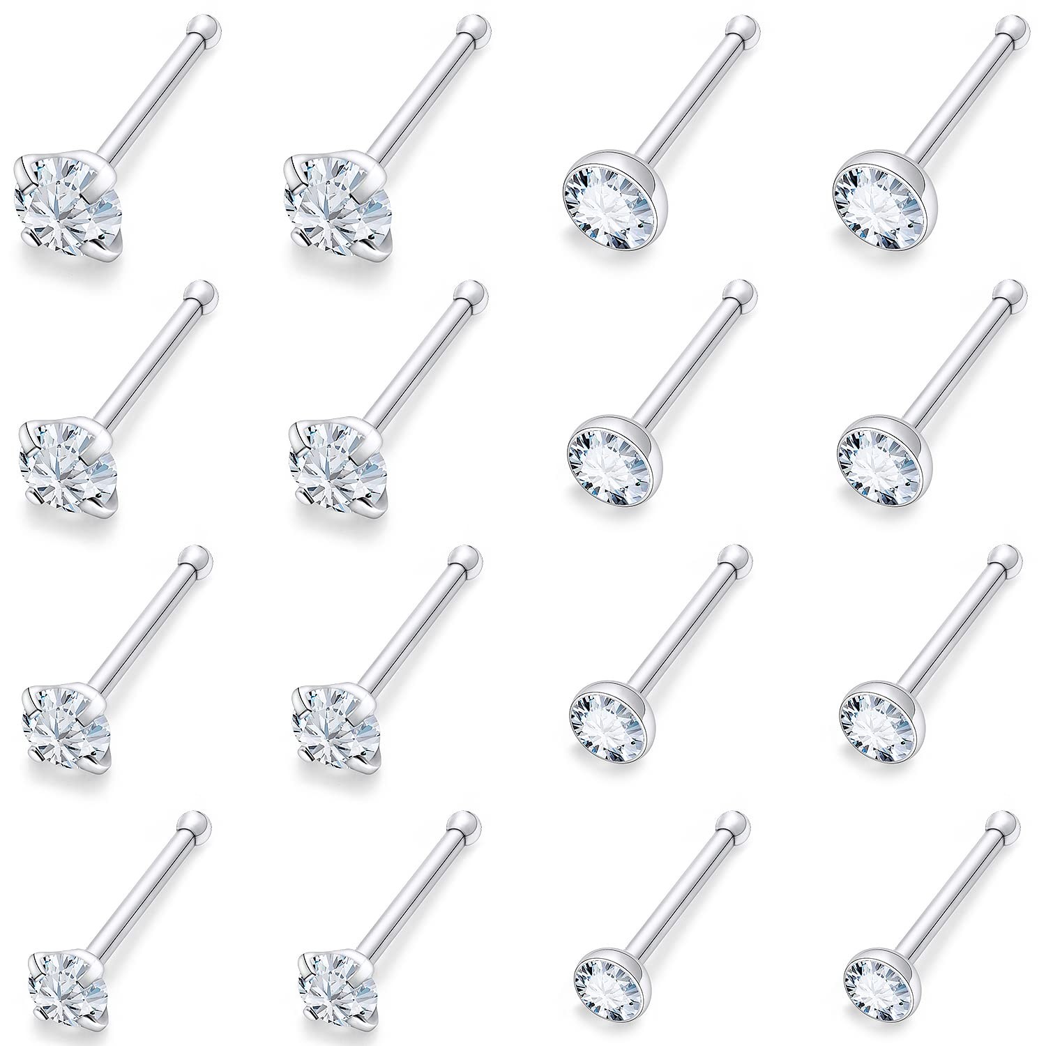 Lsnevsie Nose Rings Studs for Women 18G 316L Surgical Stainless Steel Silver