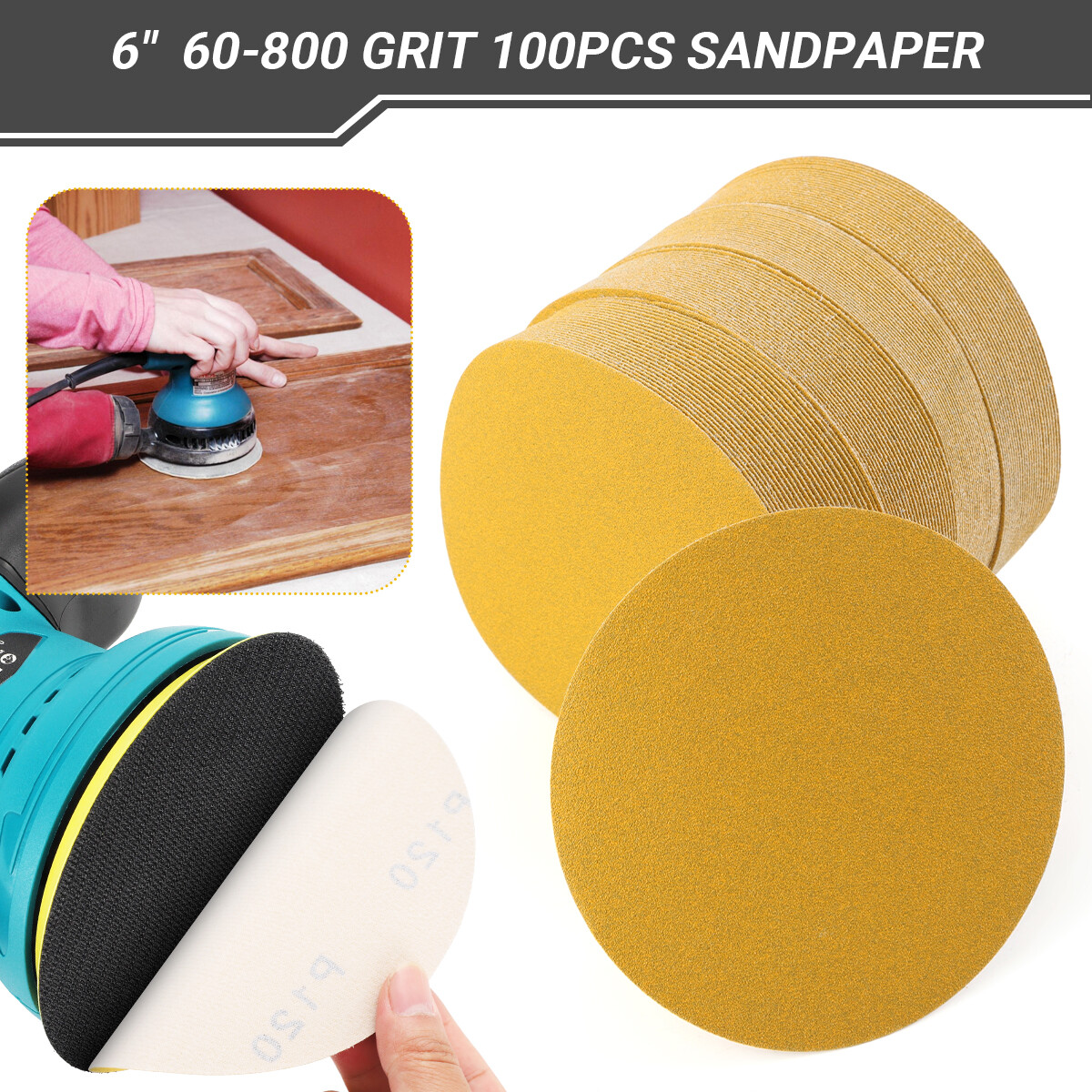 6 inch Sanding Disc Sandpaper 100 Roll 40-800 Grit Sand Paper