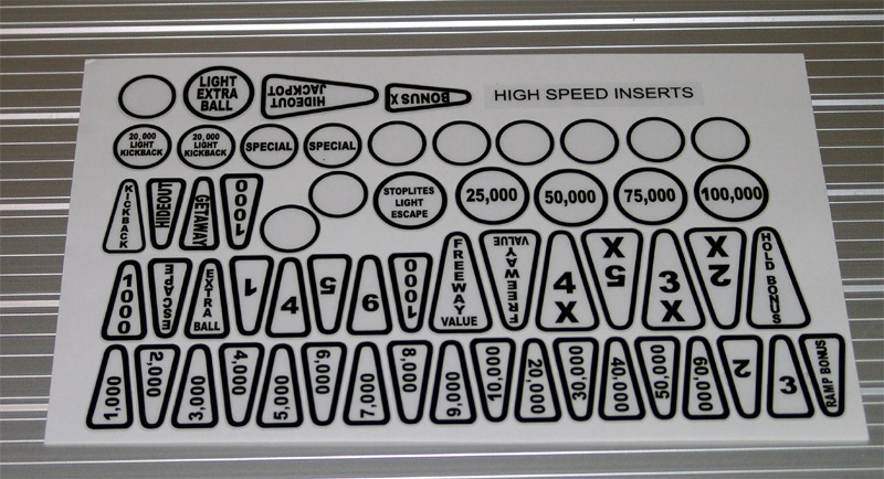 HIGH SPEED Pinball Machine Insert Decals