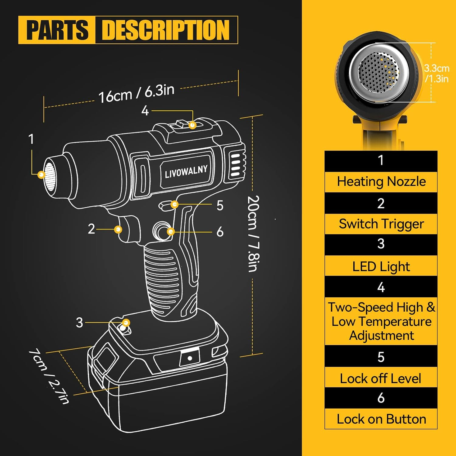 Cordless Heat Gun Compatible with Dewalt 20V Battery (No Battery), 350W Fast Hea
