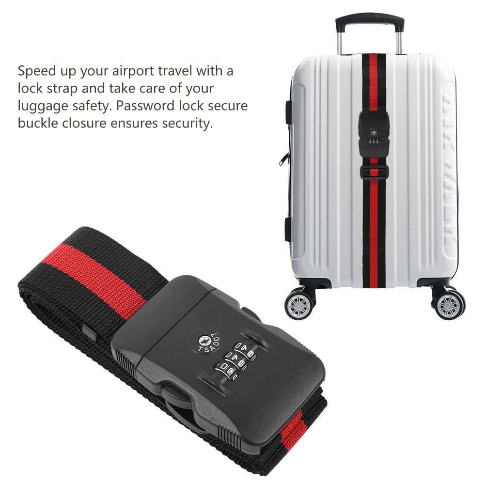 Luggage Strap Cross Travel Suitcase Belt TSA Combination Lock Black Red