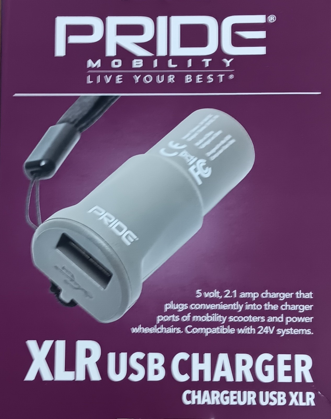 NEW IN BOX Pride Mobility/Quantum XLR USB Charger