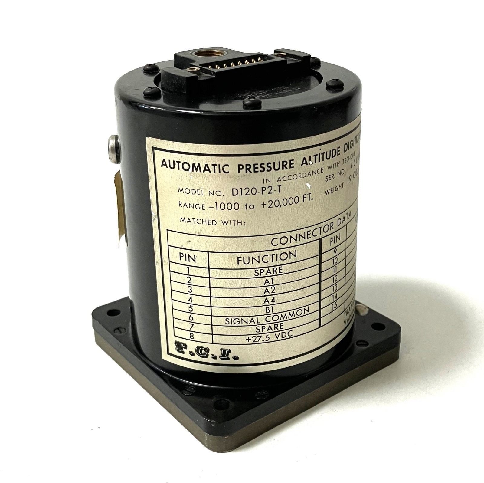 TCI Automatic Pressure Altitude Digitizer D120-P2-T Aircraft Trans Cal Ind. Inc.