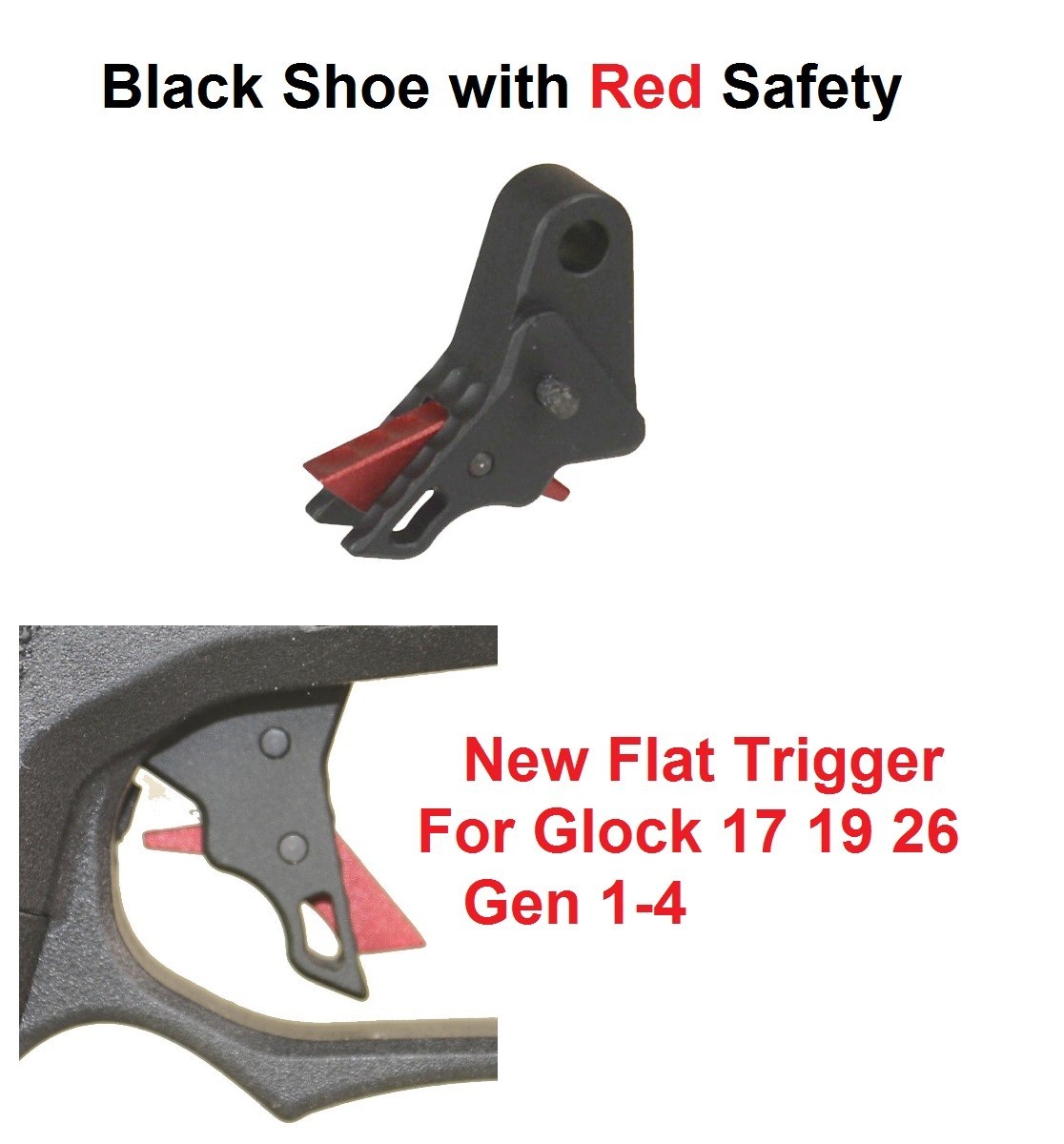 Al New Flat Style Trigger Black Shoe Red Safety Fits Glock 17 19 26 Gen 1-4