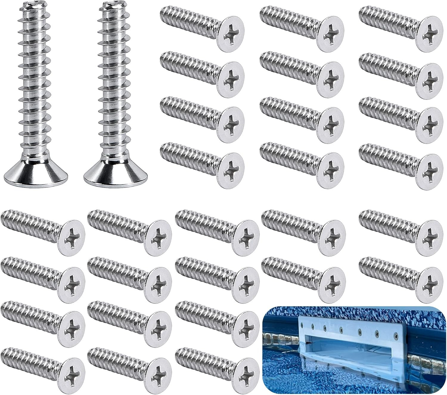 32 Pcs Pool Skimmer Screw Set Stainless Steel Replacement Screws 1 Inch