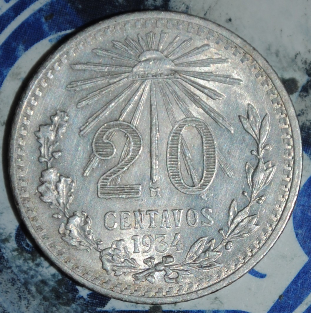 MEXICO Silver 20 Centavos 1934 {{{D014