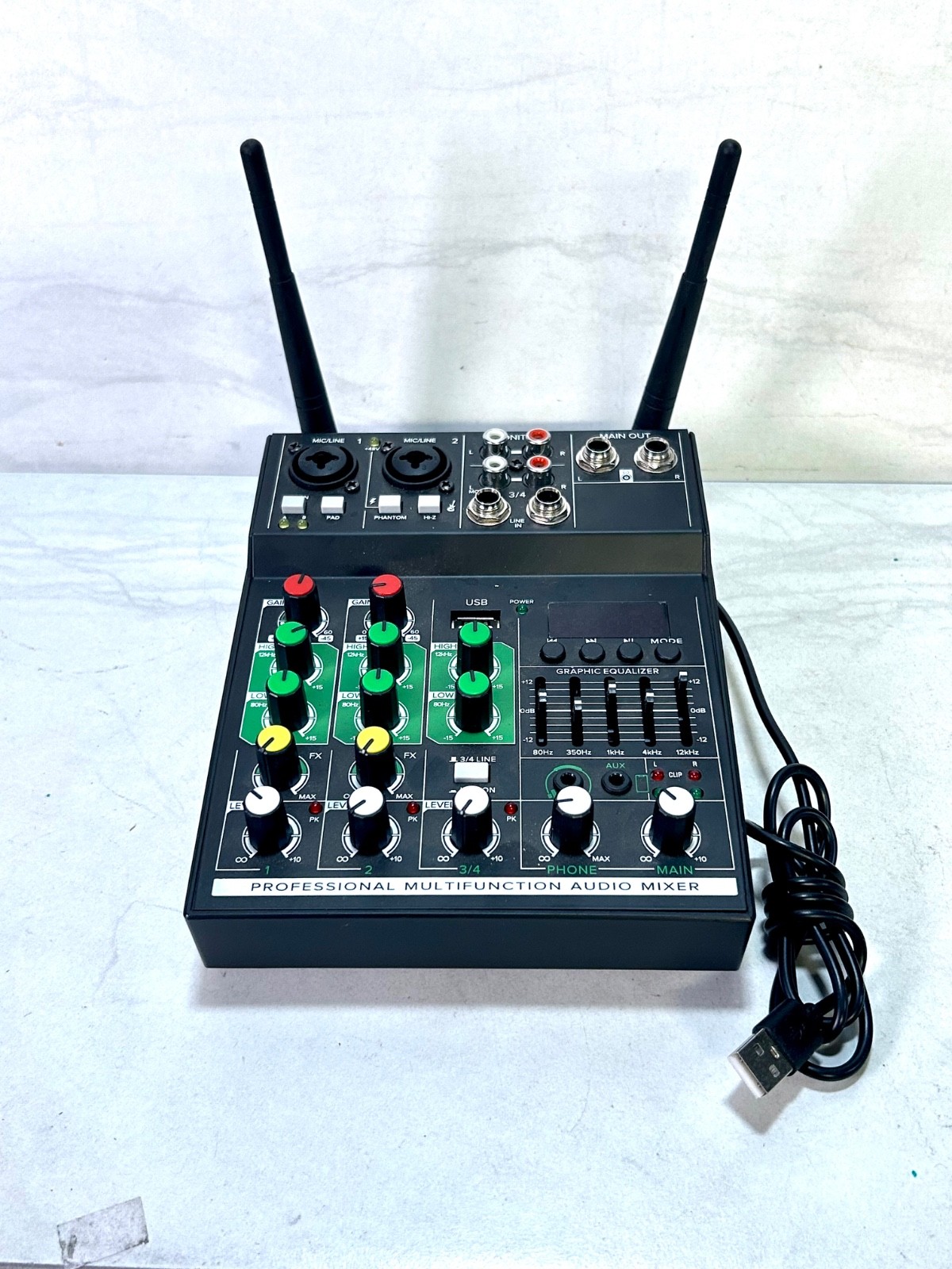 Kmise 4-Channel DJ Audio Mixer Console Bluetooth USB 5-Band EQ (Mixer Only)