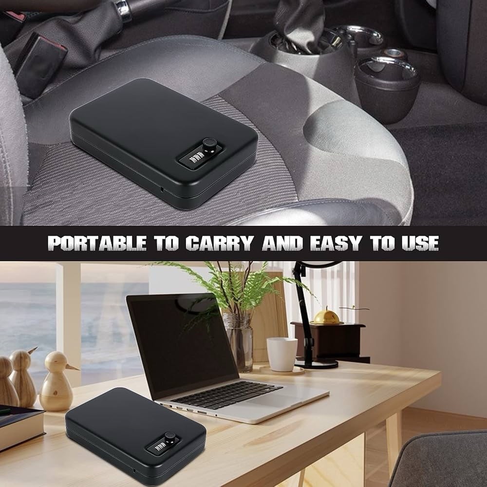 Amazon Basics Portable Security Case Lock Box Safe, Small Large, Black
