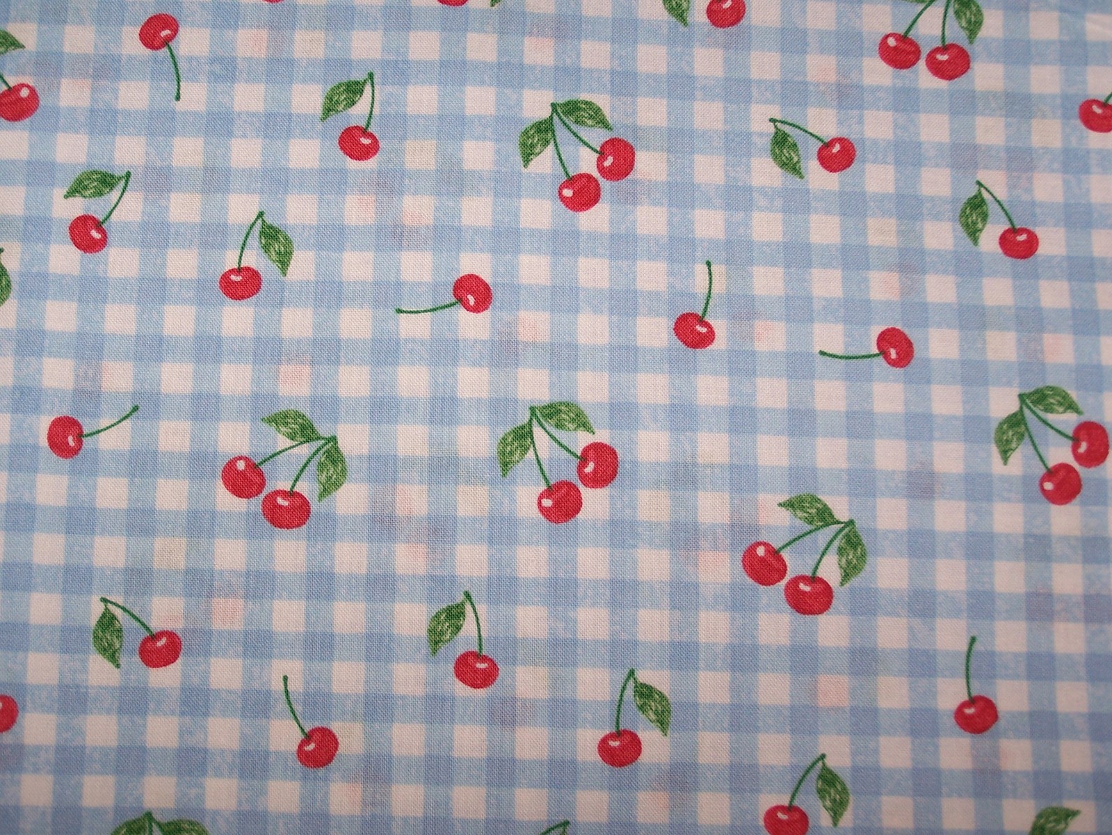 Cherries Gingham Cotton Fabri 9"x21" Cotton  Fabric, Cotton Fabric scrap