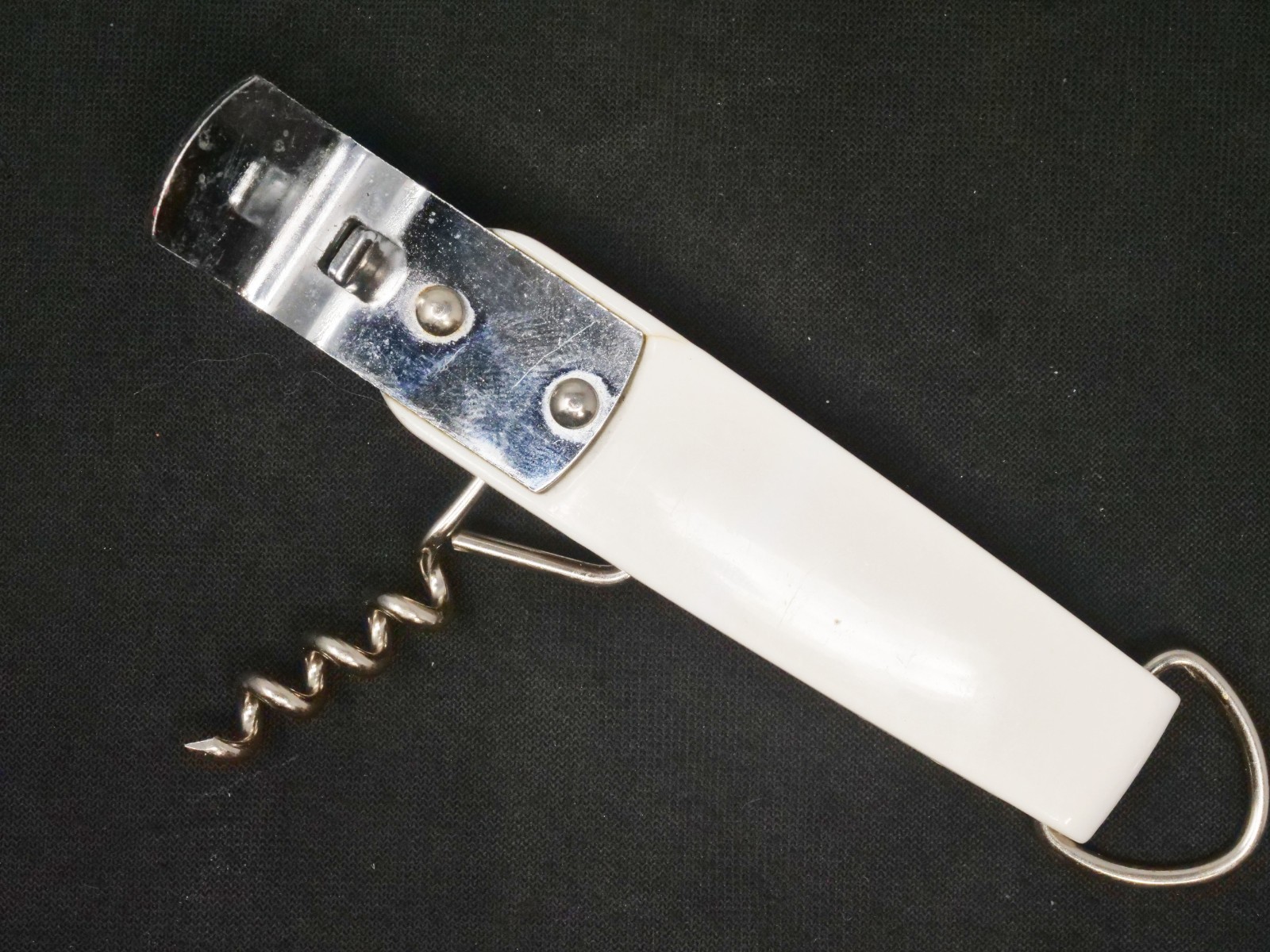 Ekco White Handle Bottle Opener Corkscrew