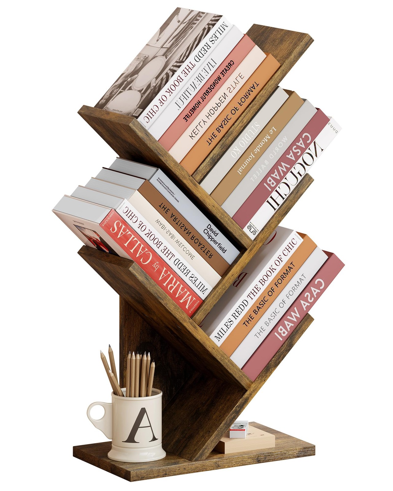 4 Tier Tree Bookshelf Free Standing Modern Bookcase Storage Organizer Brown
