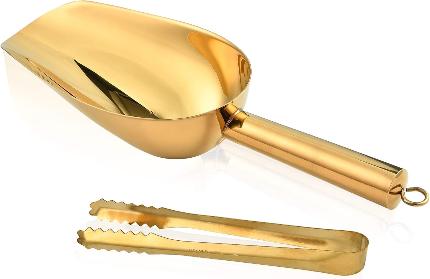 Stainl Steel Ice Scoop and Ice Tongs, Akino Small Round Bottom Bar