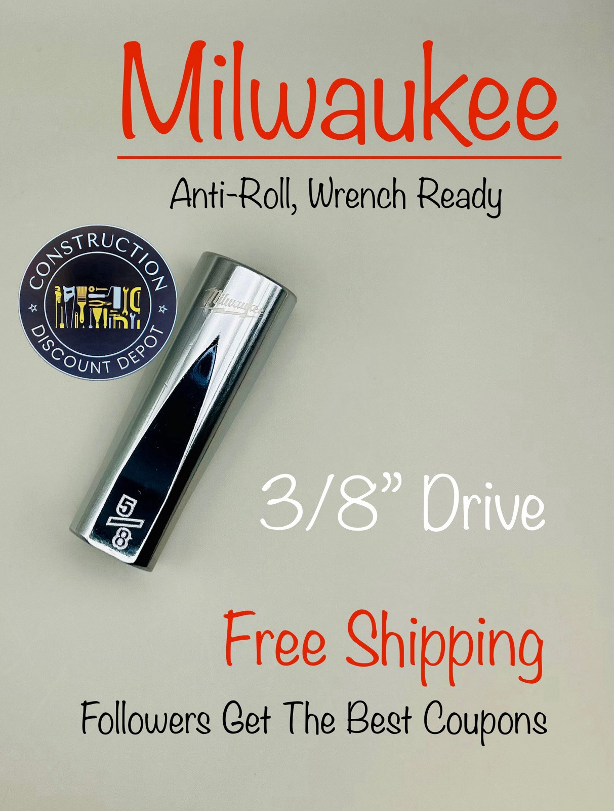 Milwaukee 45-34-6250 3/8" Drive 5/8" SAE Deep Socket with FOUR FLAT Sides