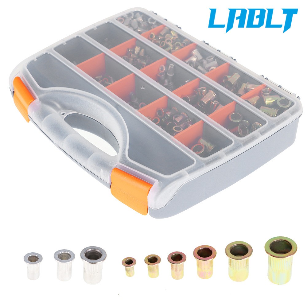 LABLT 900 Pcs Assorted Sizes Zinc Steel, Stainless Steel, Aluminum Rivet Nut Kit
