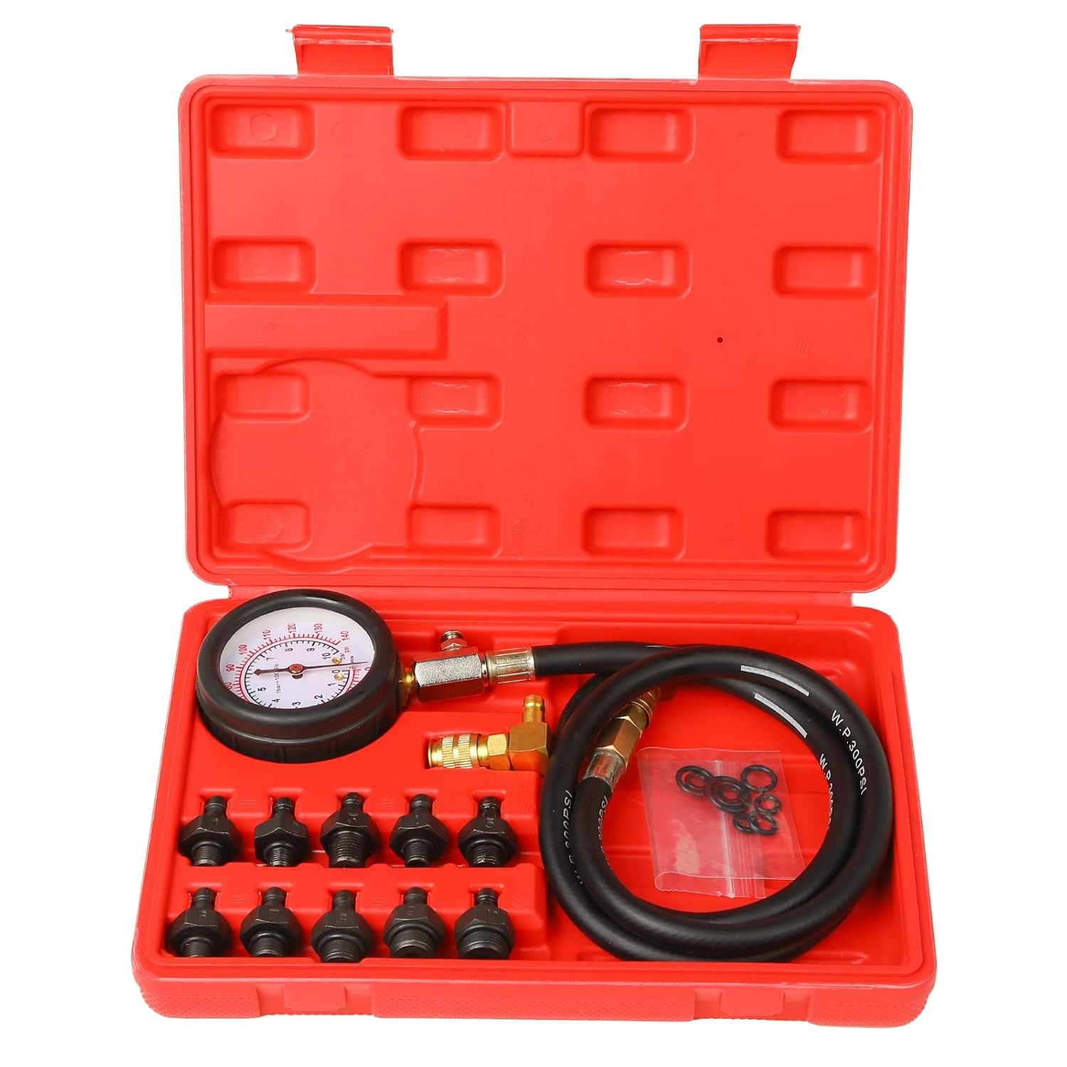 Oil Pressure Tester Tool Red 0-140 PSI Pressure Test Gauge Kit Car Oil