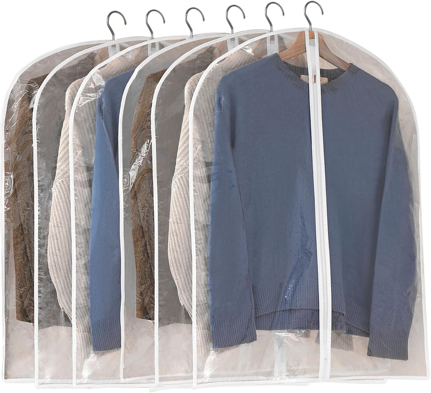 Garment Bags for Hanging Clothes, 6 PCs All 24'' x 40'', Clear - 6 Pack