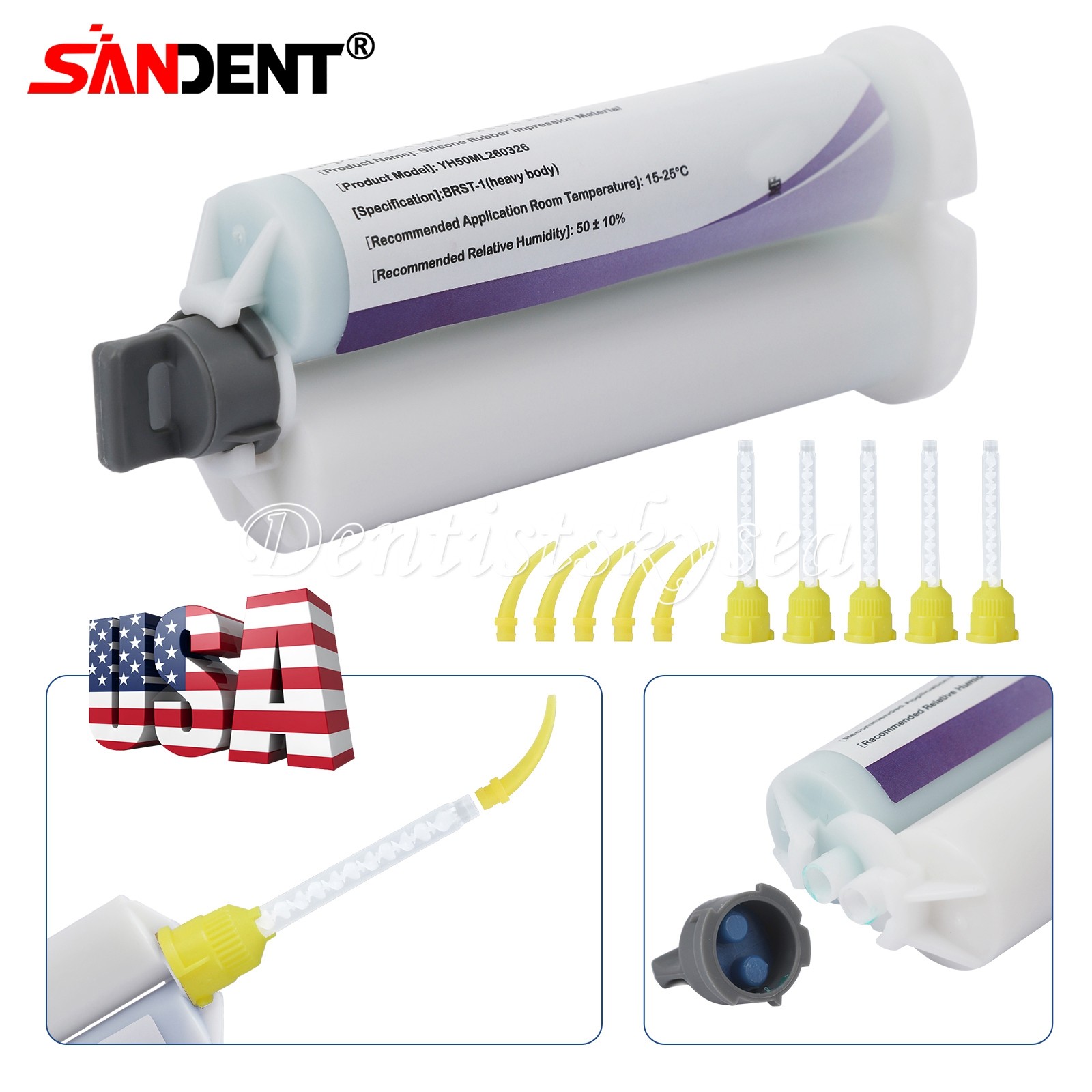 Heavy Body Fast Set Dental Impression Material 50mL Cartridge Tips