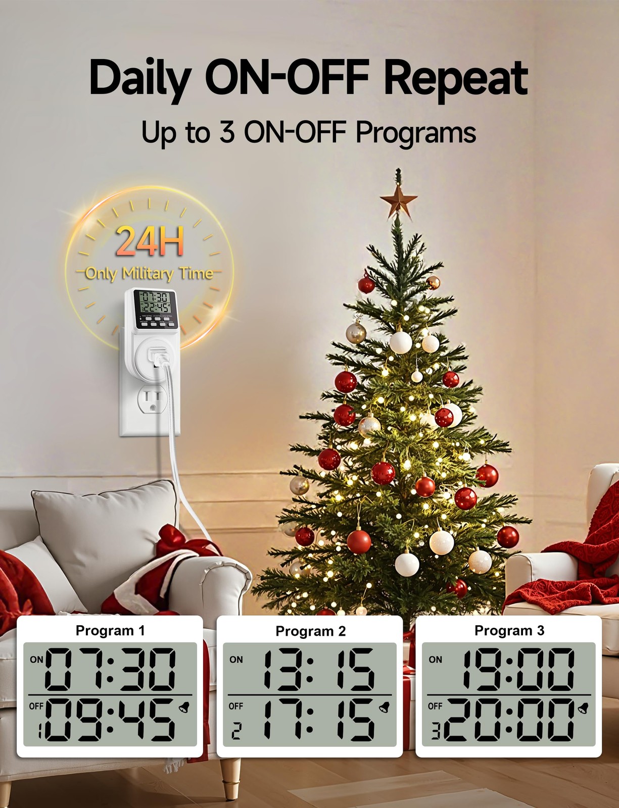 Techbee Digital Infinite Repeat Cycle Intermittent Timer Plug for White