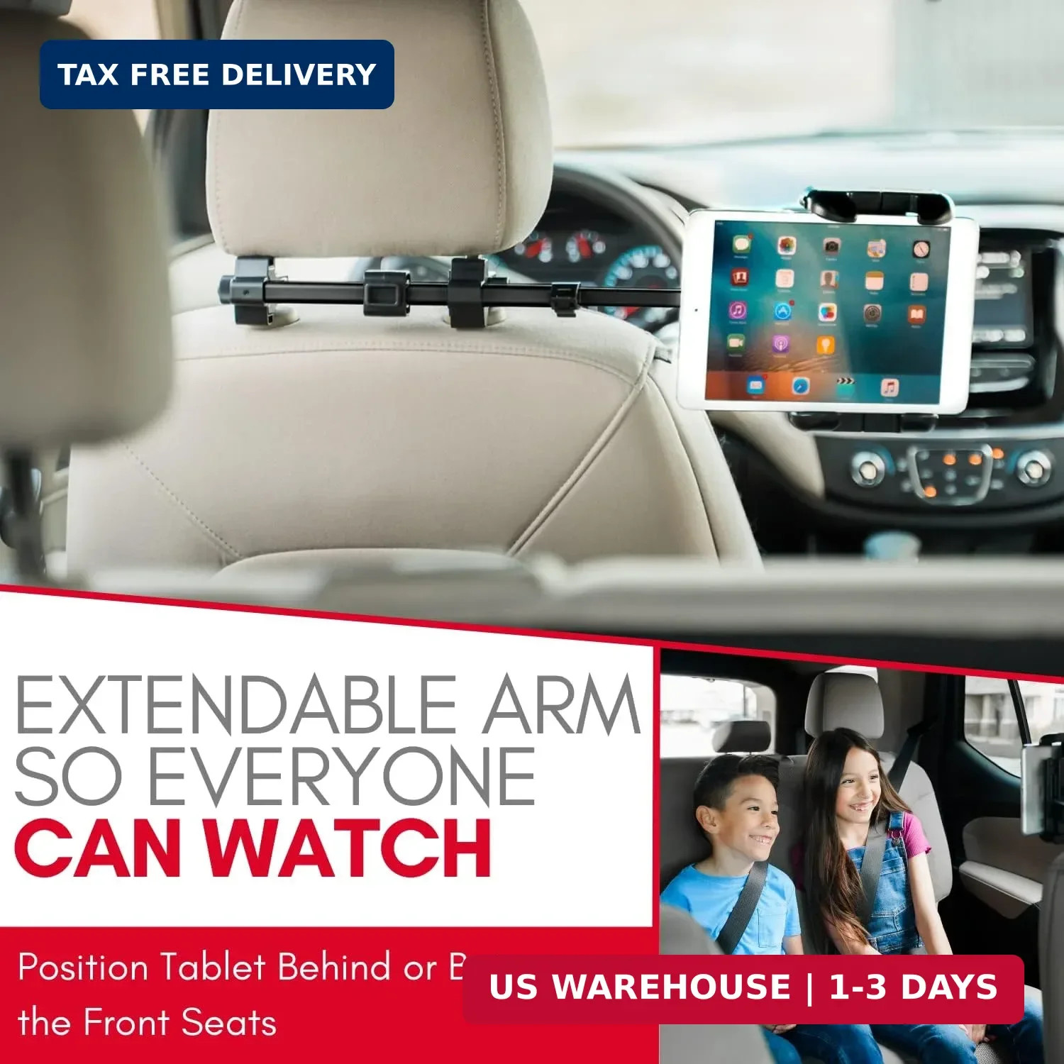 Tablet Holder for Car Headrest - Adjustable iPad Headrest Mount for Car
