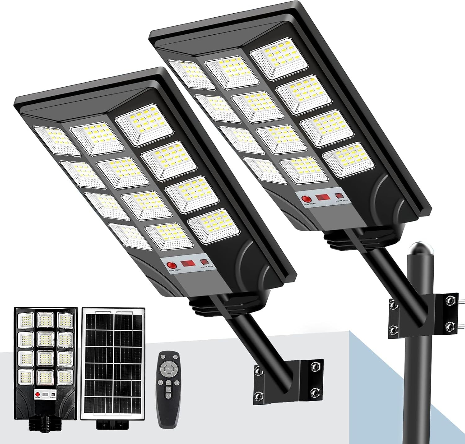2 focos solares calle 20000lm 6500k sensor remoto exterior impermeables noche