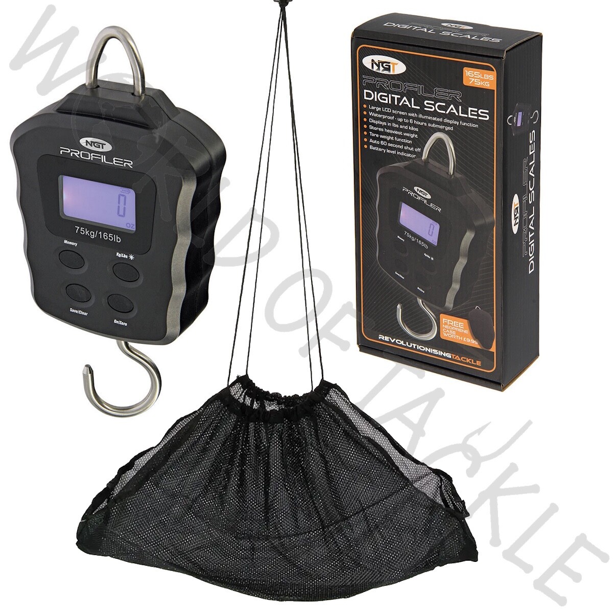 NGT Digital Carp Fishing Scales Profiler 165lb/75kg Neoprene Case Weigh Sling