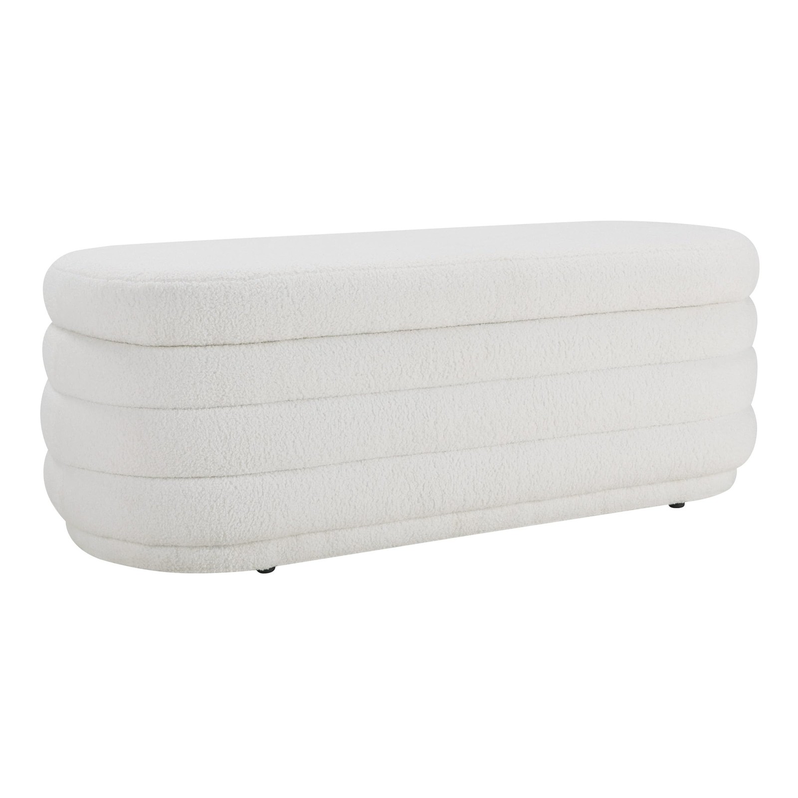 Cecil Channel Tufted Storage Ottoman, Oval, Ivory Sherpa