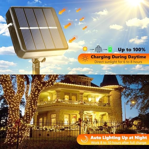 Solar Fairy Lights, 2-Pack Total 80FT 240LED Solar String 2*120LED Warm White