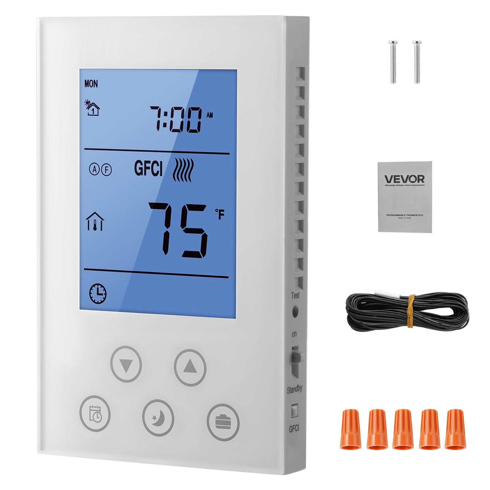 VEVOR 7 Day Programmable Thermostat for Underfloor Heating Heat Pump White