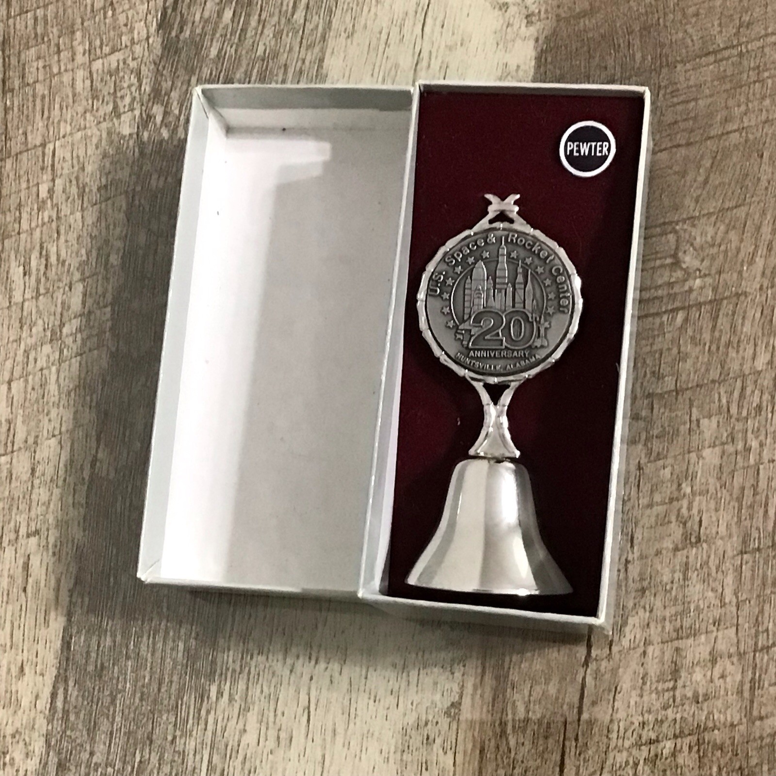 Vintage Pewter Souvenir Bell 20th Anniversary of the U.S. Space & Rocket Center