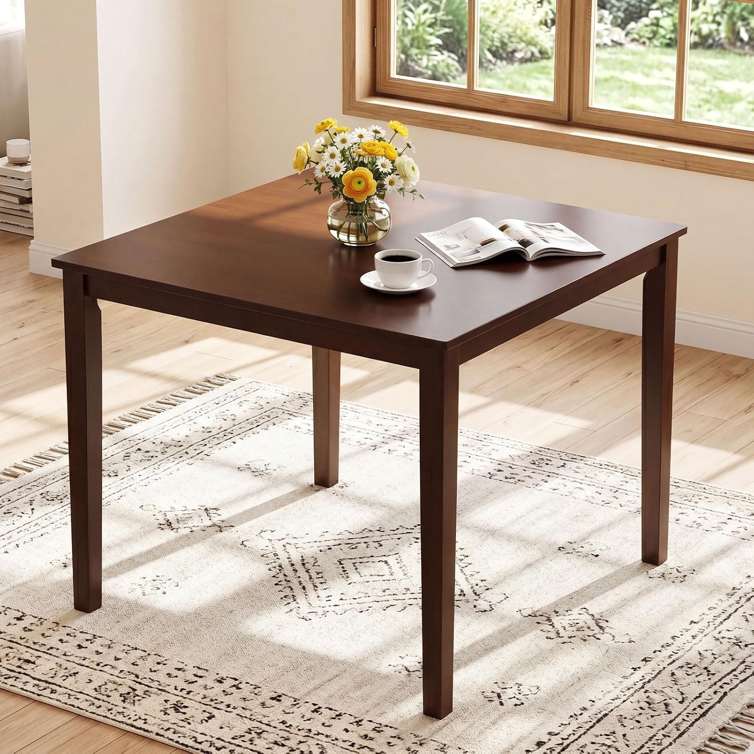 Dining Table for 4, 35.5" Square Kitchen Table with Solid Rubber Wood Legs,