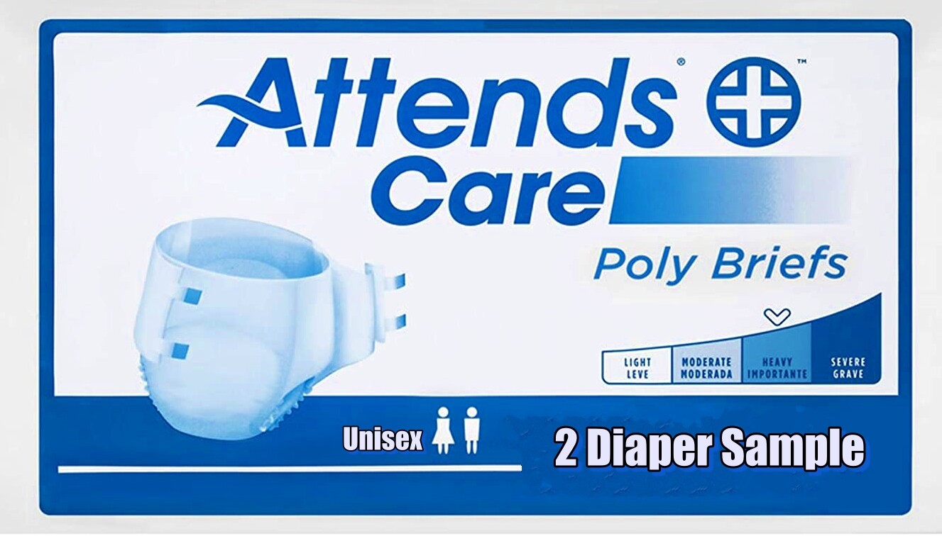 2 Diaper Sample Plastic Backed Attends Care Adult Nappies Sizes M & L A8