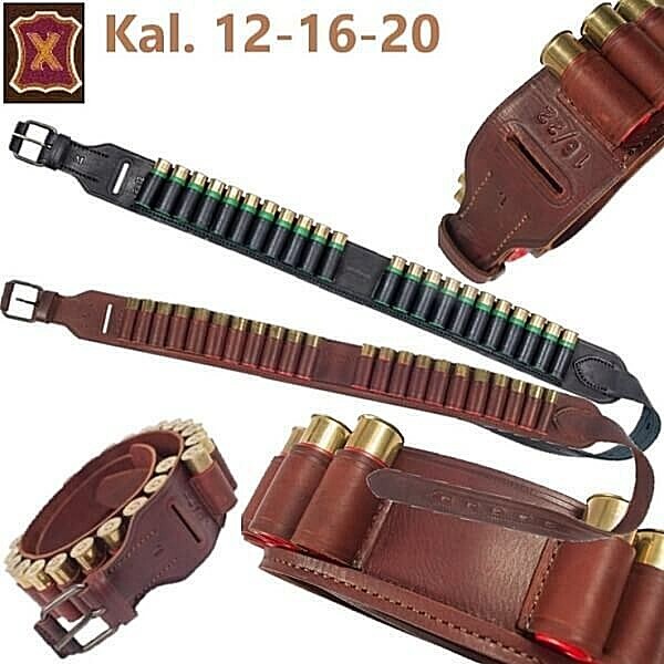 Luxury Shot Cartridge Belt Cal. 12-16-20 Cowhide Leather HOLSTER; Cartridge Strap