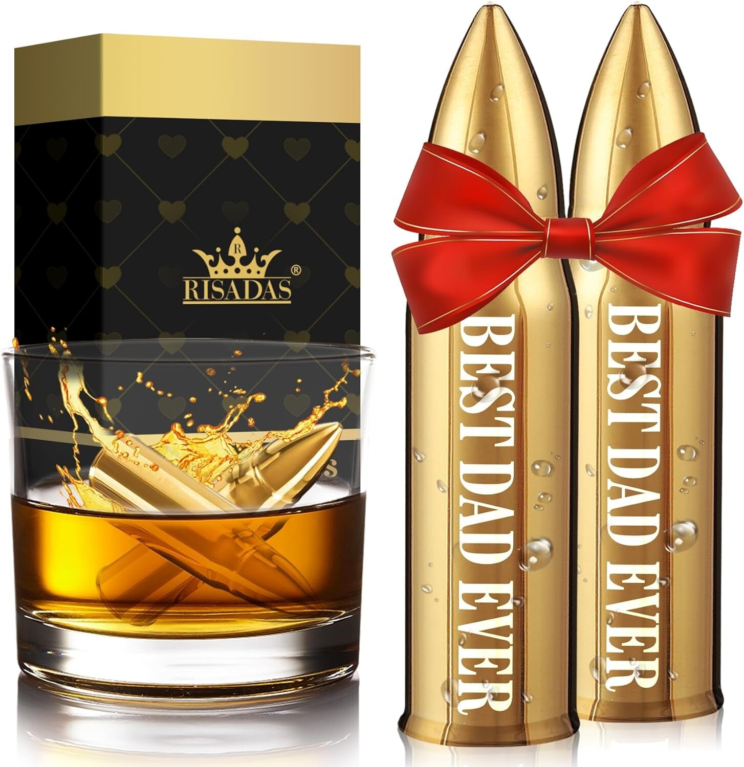 Fathers Day Gifts,Whiskey Stones with “BEST DAD EVER”, 304 stainless steel, 2 PC