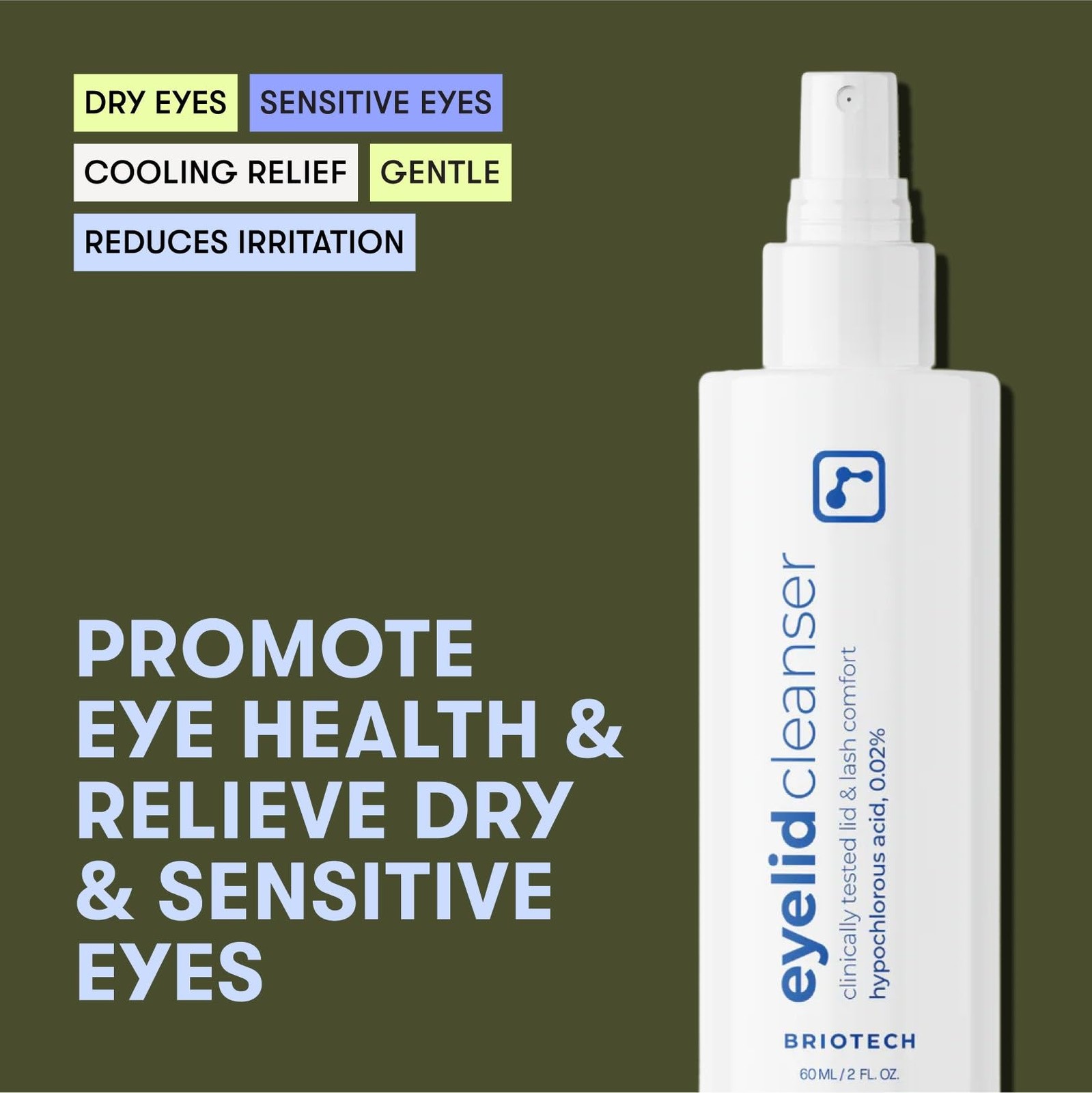 BRIOTECH Eyelid Cleanser, Hypochlorous Acid Spray, Lid & Eyelash Cleanser, Sooth