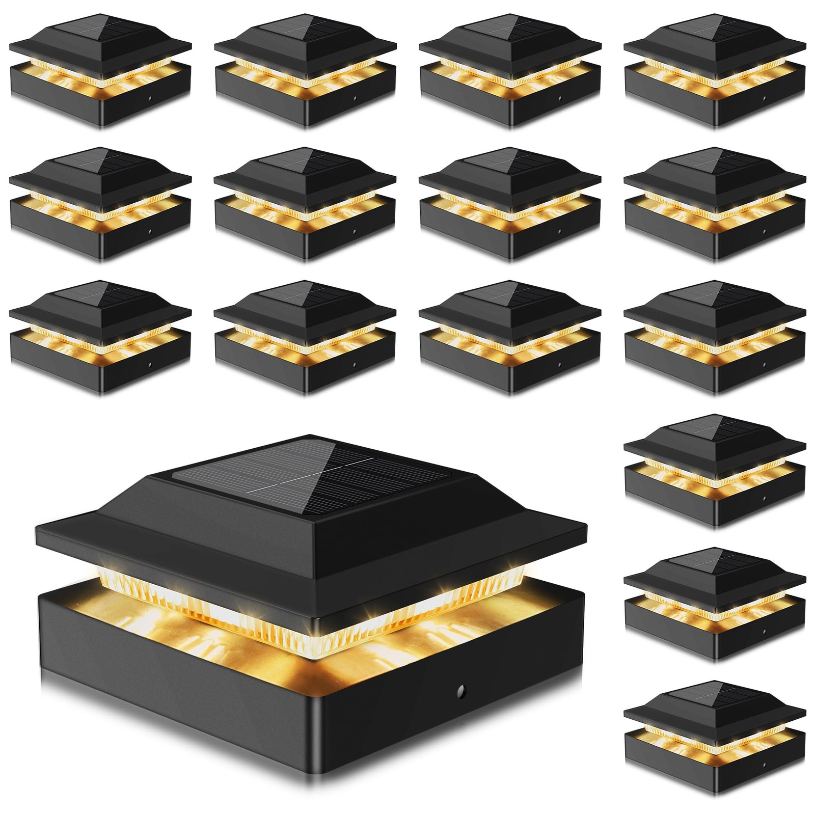 Toeuie Solar Post Cap Lights 16-Pack, IP65 Waterproof Fence 16 Pack, Black