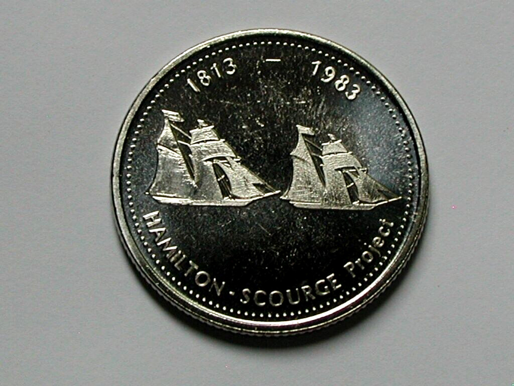St Catharines ON CANADA 1983 Trade DOLLAR Token with USS Hamilton & USS Scourge