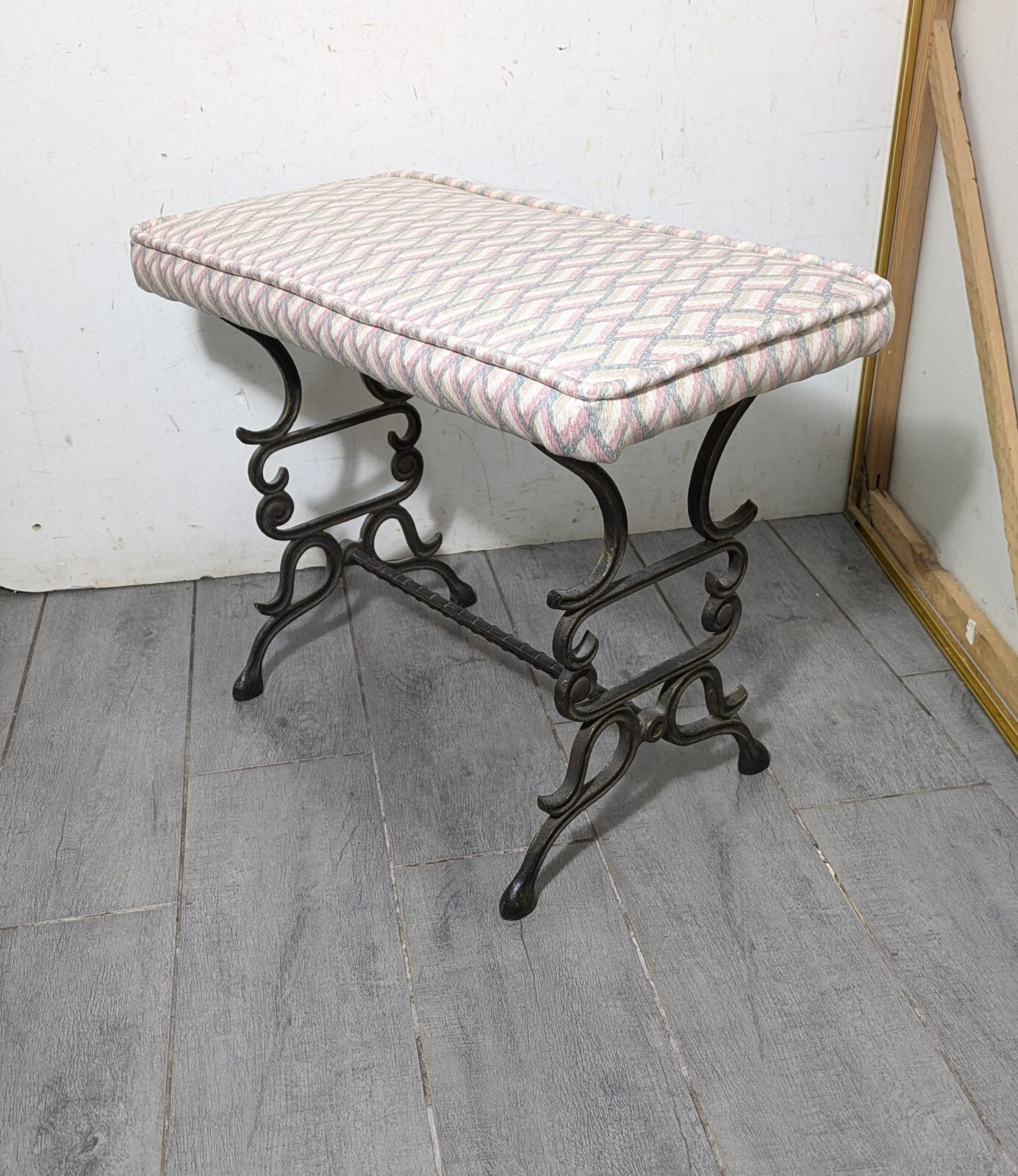Antique Victorian Gothic Ornate Cast Iron Base Vanity Bench/Stool Art Deco