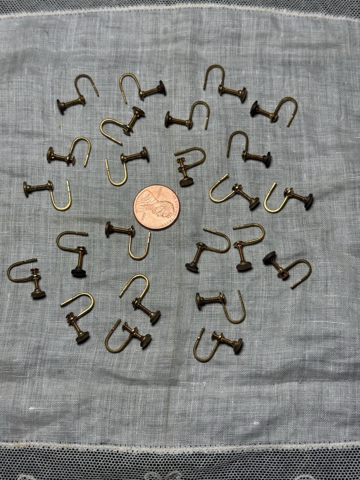 24 Raw Brass Vintage Screw On earring findings with Patina