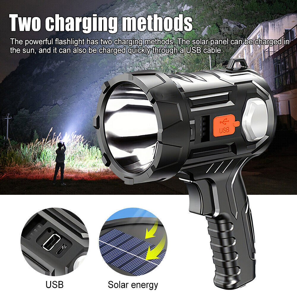 3PCS Solar/USB Super Bright Rechargeable LED Spotlight Flashlight Searchlight